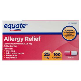 Equate Allergy Relief Capsules; 25 mg; 100 Count