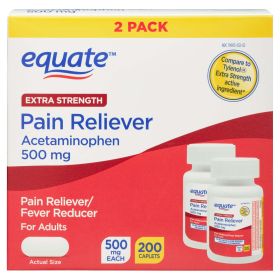 Equate Extra Strength Acetaminophen Pain Reliever Caplets; 500 mg; 200 Count; 2 Pack