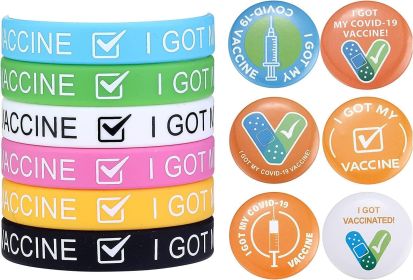 Covid Vaccinated Pin 12 Pcs I Got My Vaccine Silicone Wristbands Bracelets Pinback Buttons Pins Brooches for Women Men Notification for Public Health (default: default)