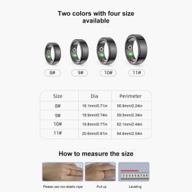 Smart Ring Men Women Heart Rate Blood Oxygen Sleep Recorder Health Monitor Sport Activity Fitness Tracker Ring for AndroidIOS (Color: Black, size: 8)