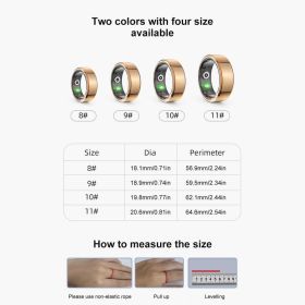 Smart Ring Men Women Heart Rate Blood Oxygen Sleep Recorder Health Monitor Sport Activity Fitness Tracker Ring for AndroidIOS (Color: Gold, size: 11)