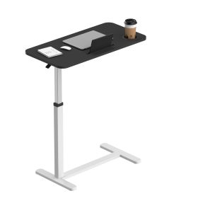 31X16inch Standing Rolling Desk With Hidden Wheels Side Table Adjustable Height OverBed Table Hospital Desk With Cup Holder (Color: Antique Black)